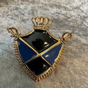 Vintage Monet Blue and Black Coat of Arms Pin